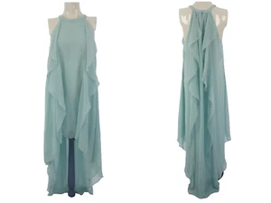 BCBGMAXAZRIA Maxi Flowy Dress Light Blue Kelsia Cascade Ruffle Halter Neck S - Picture 1 of 14