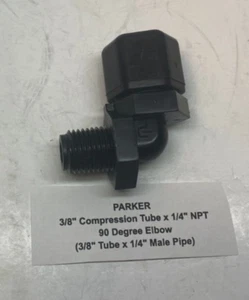 PARKER 3/8" Compression Tube x 1/4" NPT 90 Degree Elbow (3/8" Tube x 1/4" Pipe) - Picture 1 of 6