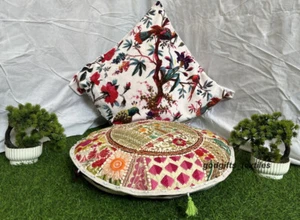 All Size Patchwork Cushion Cover Handmade Round Floor Pillows Case Covers White - Picture 1 of 7