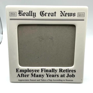 Retirement photo frame ceramic holds 9cm x 9cm freestanding Louie Veasey - Picture 1 of 12