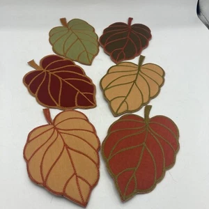 Crate & Barrel Mathilda Stoff Blatt Untersetzer 6er Set Herbst Erntedankfest - Bild 1 von 13