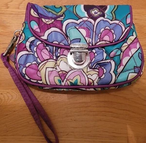 Vera Bradley Heather Nylon Puffy Quilted Pushlock Flap Clutch Wristlet - Picture 1 of 7