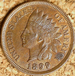 1899 Indian Head Cent - ALMOST UNC, ANOMALY IN LOWER 9 (M487) - Picture 1 of 4
