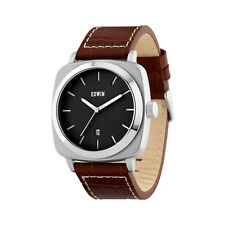 Edwin JULIUS Men's 3 Hand-Date Watch, Stainless Steel Case, Brown Leather Band