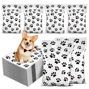 120 Pcs Paw Print Bags White Plastic Dog Birthday Gift Bag Bulk Dog Goodie Ba... - Picture 1 of 7