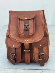 Mochila 13" Cuero Suave Genuino Vintage Bolso Mujeres Y Hombres Viaje Nuevo S... - Imagen 1 de 5