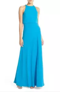NWT JILL JILL STUART Popover Crepe Gown Pacific Blue Size 10 Formal Dress - Picture 1 of 7