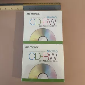 Memorex 5 pack high speed Ultra Rapide 12x 700MB 80min. CD-RW Pack Of 2 - Picture 1 of 5