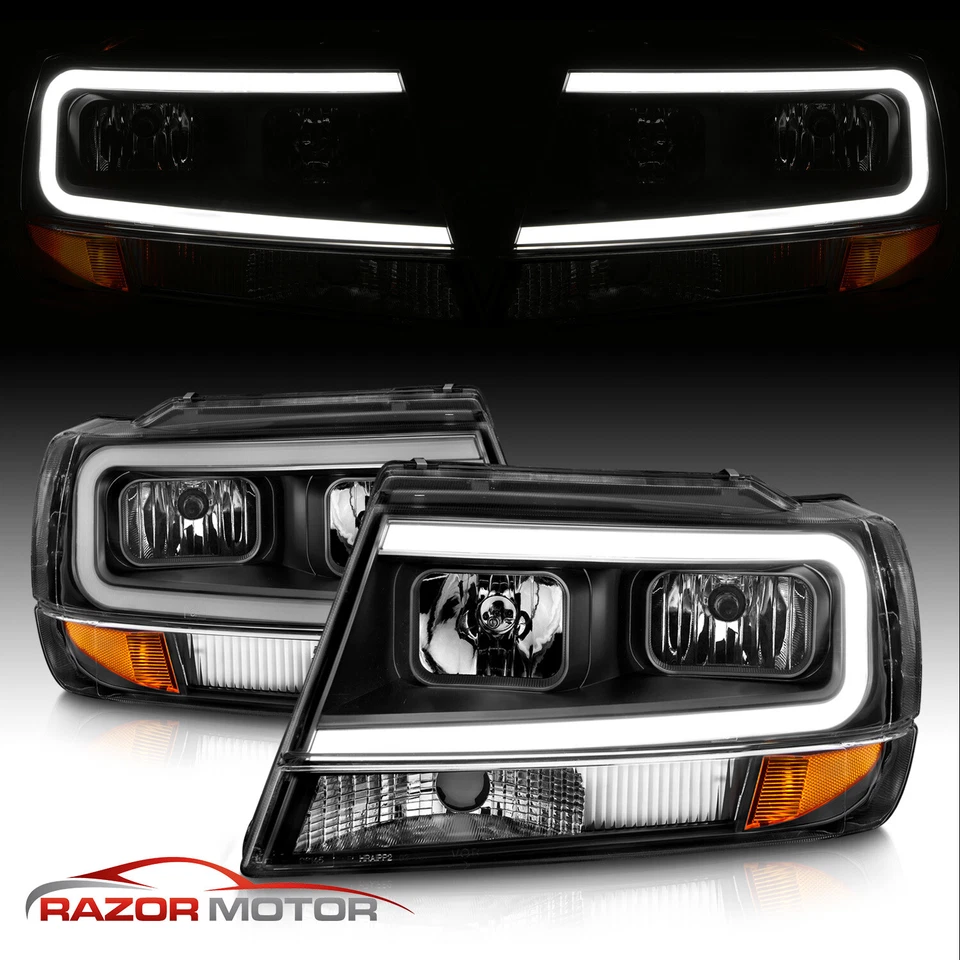 [LED Bar]1999-2004 For Jeep Grand Cherokee Black LED Bar Headlights Set - Image 1 of 4