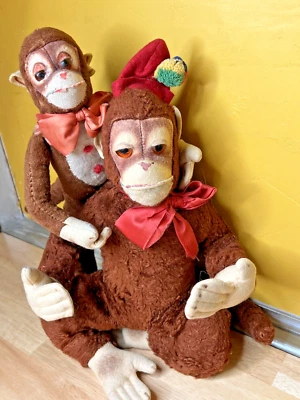 Lote de 2 pajaritas rojas de felpa vintage de los años 50 diseñadas por personajes monos Foto 1 de 4