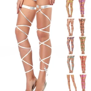 Captivating Fishnet Stockings with Bandage Leg Rings and Sexy Lingerie Strap - Picture 1 of 31