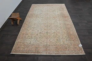 Oushak türkischer Vintage Teppich 5x8 Kilim Teppich anatolisch handgefertigt Boho Dekor BEIGE - Bild 1 von 10