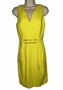 Milly Yellow Textured Sleeveless Bamboo Faux Belt Shift Dress Sz 4 - Picture 1 of 9