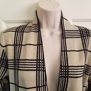 Splendido! Cardigan lungo aperto stile blocco colore nero e beige di Sioni TG M - Foto 1 di 11