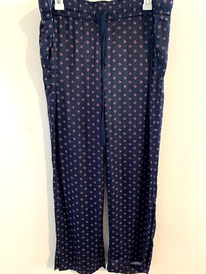 Pantalones de pijama Ann Taylor LOFT 12 cordones salón azul marino estampado satinado Foto 1 de 4