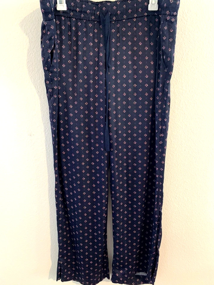 Pantalones de pijama Ann Taylor LOFT 12 cordones salón azul marino estampado satinado Foto 1 de 4