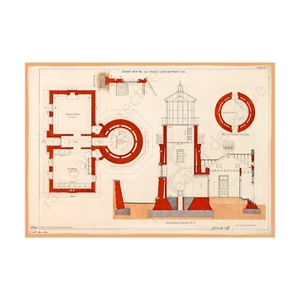 Lighthouse Wall art Décor, Antique Architectural Nautical Drawing, 7"x10" Print - Picture 1 of 1