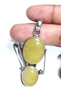Yellow Calcite Oval Shape Gemstone Handmade Pendent Jewellery Size 2  Inches - Picture 1 of 4