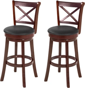 Bar Stools Counter Stools Kitchen Barstools Wooden Low Back Bar Stools, Set of 2 - Picture 1 of 8