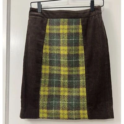Falda lápiz Anthropologie Maeve para mujer marrón verde pana a cuadros talla 0 Foto 1 de 4