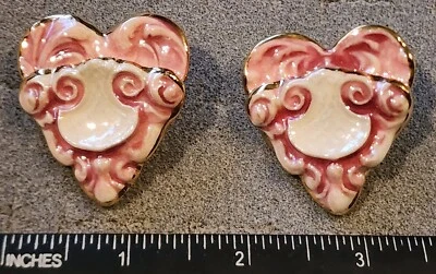 Розовые и белые керамические или фарфоровые серьги в форме сердца - Изображение 1 из 2