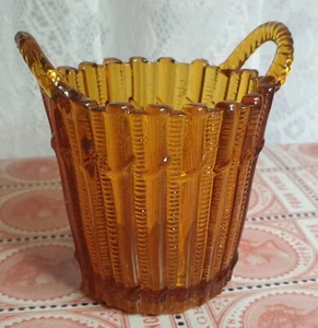Delightful Vintage Amber Glass 'Wicker Basket' Small Pot / Vase - Picture 1 of 5