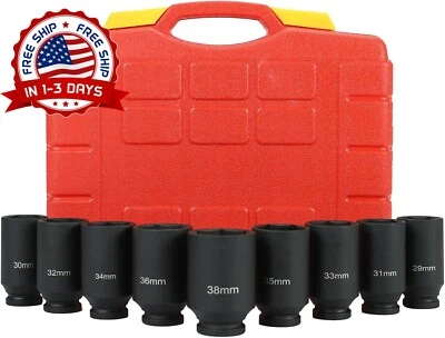 Juego De 9 Dados De Impacto Profundos Con Entrada De 1/2" 29-38mm Métric NEW US. - Image 1 of 4