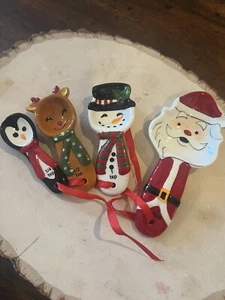 4Pc Sleigh Bell Bistro Ceramic Christmas Measuring Spoons Snowman Winter - Picture 1 of 6