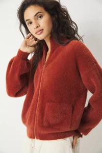 NUEVA Chaqueta Suéter Anthropologie Kalista Pestañas BOLSILLO CON CREMALLERA TALLA L color marrón - Imagen 1 de 6
