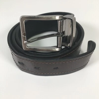 Dockers Reversible Faux Leather Belt Sz M 34 - 36 Mens Stitched Silver Buckle - Изображение 1 из 4