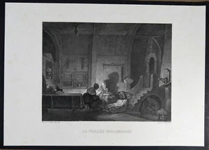 Antiker Stich Print Rembrant HOLLÄNDISCHES VORABEND von Carl Guttenberg 1872 - Bild 1 von 2