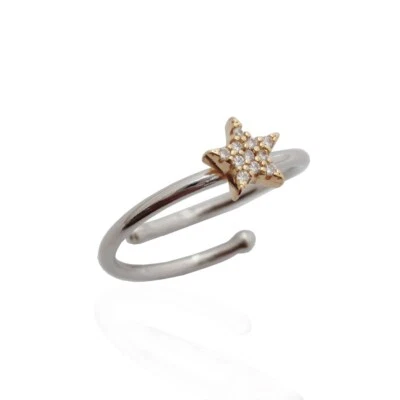 Anello rodiato con stella zirconata dorata in argento 925 - Immagine 1 di 2