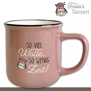 Frida's Tasse mit Spruch "So viel Wolle ″ Motivtasse Vintage Altrosa 330 ml - Imagen 1 de 2