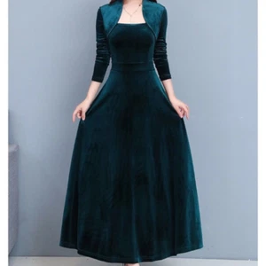 Retro formelles Damen A-Linie Samtkleid Cheongsam Plüsch schmal Abend Partykleid - Bild 1 von 15