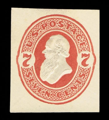 GENUINE SCOTT #U186 MINT LARGE CUT SQUARE 1874-86 VERMILION ON AMBER - PLIMPTON - Image 1 of 2