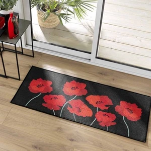 Tapis antidérapant - 50x120 cm - Coquelicots - Noir - Picture 1 of 5