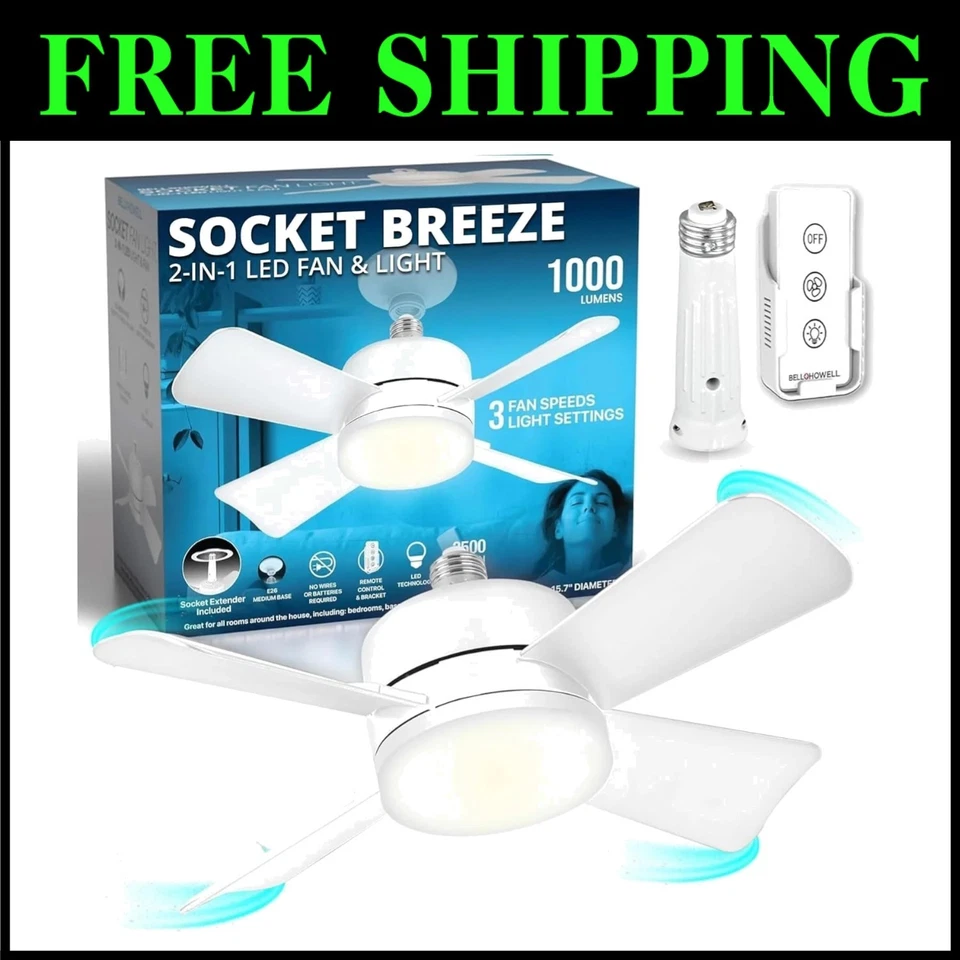 Socket Breeze Ceiling Fan with Adjustable Light - Image 1 of 4