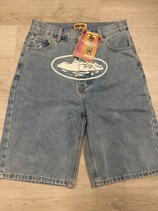 Corteiz Alcatraz Embroidered Logo Heavy Washed Denim Shorts Men's Baggy Y2k - Picture 1 of 6