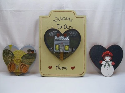 Welcome to Our Home Sign Decor Wooden Tole Handpainted Interchangeable Seasonal - Image 1 of 4