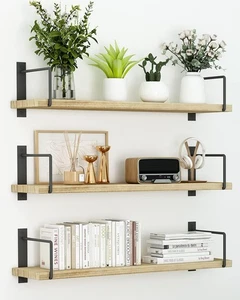 Floating Shelves, 24 Inches, Easy to Install, Wall Mounted, Set of 3 Rustic Wood - Picture 1 of 3