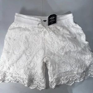 Pantaloncini all'uncinetto pizzo coulisse vita elasticizzata vita alta 7 pollici cuciture interne nuovi con etichette spiaggia - Foto 1 di 8