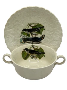 Alfred Meakin England Birds of America Cream Soup Bowl and Saucer Set Kingbird - Picture 1 of 6