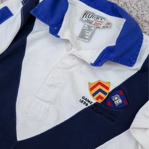 Rugby Ralph Lauren White Polo Shirt Blue Collar Game To The Last 2004 Medium - Picture 1 of 17