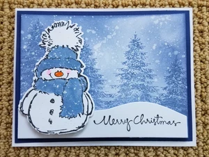 GREETING CARD Handmade Merry Christmas Snowman One Card and Envelope - Picture 1 of 4
