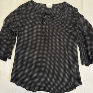 Van Heusen Black dot top Shirt Bell sleeve Blouse Medium - Picture 1 of 7