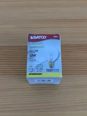 Satco S3844 10W Globe G12-1/2 Clear 120V Candelabra Base Bulb (1) - Image 1 of 4