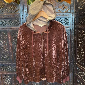 Gilded Intent Crushed Velvet Maroon Hoodie Damen M Half Zip Boho Y2K Lounge - Bild 1 von 15