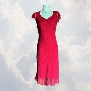 Vintage 90er Romantik Chiffon Rot Blumen Maxi Schlupf Kleid Fee - Bild 1 von 6