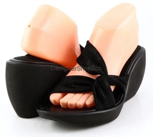 $250 DONALD J PLINER PLS 60 Black Metallic Designer Sandals Wedges Slides 9 - Picture 1 of 4