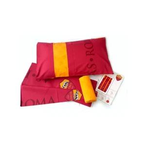 AS Roma Completo Letto 3 pz 1 Piazza, 100% Cotone Lenzuolo sopra + sotto+ federa - Picture 1 of 1